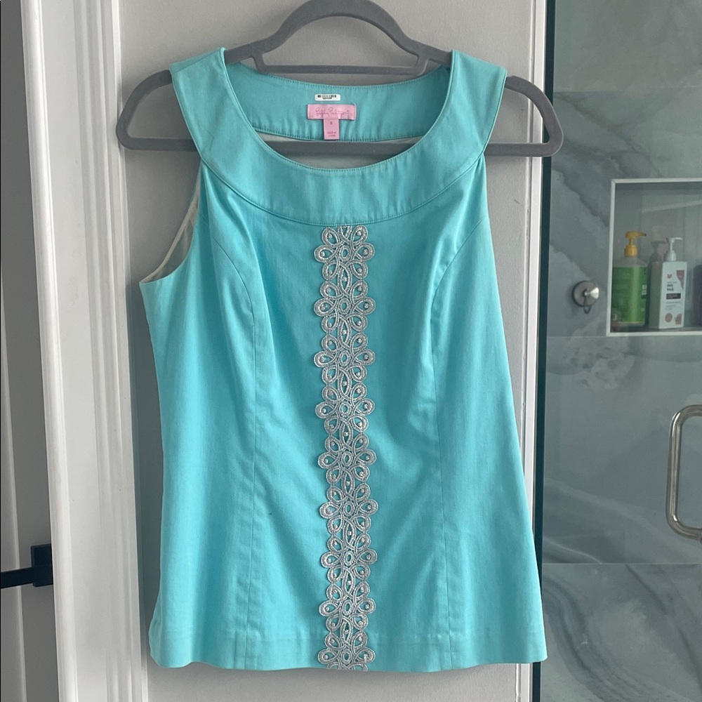 Lilly Pulitzer Turquoise Tank Top with Lace Detail
